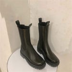 TZNZBGY Women Autumn Solid Color Chelsea Boots Female Round Toe Platform Ankle Boots Black High With Fur 37