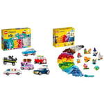 LEGO Classic Creative Vehicles, Colourful Model Cars Kit featuring a Police Car Toy & Classic Creative Transparent Bricks Building Set with Animal Figures