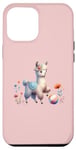 iPhone 15 Plus Pink Cute Alpaca with Floral Crown and Colorful Ball Case