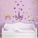 Creative Unicorn Stars Wall Stickers For Girls Bedroom Flowers Purple One Size