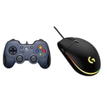 Logitech F310 Wired Gamepad, Controller Console Like Layout, 4 Switch D-Pad, 1.8-Meter Cord, PC - Grey/Blue & 03 LIGHTSYNC Gaming Mouse with Customizable RGB Lighting, 6 Programmable Buttons, Black