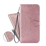 COTDINFORCA Huawei Y5P Case Flip for Girls,Wallet Cover Bookstyle Pu Leather Flip Magnetic Strap Retro Elegant Shockproof Slim Stand Case For Huawei Y5P Half Mandala Rose Gold SD