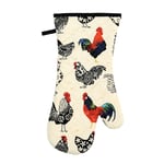 Rooster Single Oven Glove Off White, Blue and Red