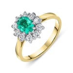 18ct Yellow Gold 0.55ct Emerald Diamond Cluster Ring