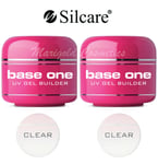 2 x SILCARE Base One CLEAR UV Gel Nail Builder 50g ACID FREE Gentle FILE OFF Set