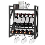 2-Tier Industrial Wine Rack Kitchen Space-saving Wine Display Shelf Wall Mounted