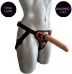Strap On Kit 8 Inch Realistic Flesh Dildo + Red Harness Pegging Couples Sex