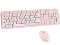 Colorful Computer Wireless Keyboard Mouse Combos, Typewriter Flexible Keys Office Full-Sized Keyboard, 2.4GHz Dropout-Free Connection and Optical Mouse (White-pink)
