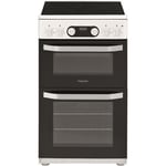 Refurbished Hotpoint HD5V93CCW 50cm Double Oven Electric Cooker with Ceramic Hob White