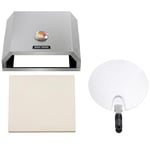 George Foreman Pizza Oven 12" BBQ Grill Top with Paddle, Suitable on Charcoal and Gas BBQs, Ceramic Pizza Stone, Foldable Pizza Paddle, Enamelled Base, Stainless Steel, GFPO1SSPC
