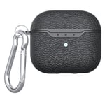 SKALO AirPods 4 Litchi Fodral med Karbinhake - Svart Svart