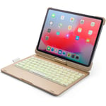 Keyboard Case for Ipad Pro 11 Inch 2018 with Pencil Holder,360° Swivel Stand Ipad Case with 7 Color Backlit Wireless Connection Keyboard,gold