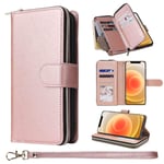 ZCDAYE Case for iPhone 12 Pro Max,iPhone 12 Pro Max Cover,Premium [large space][zip compartment] Folio PU Leather Flip Case Cover with 9 Card Slots Kickstand for iPhone 12 Pro Max(6.7 inch)-Rose Gold