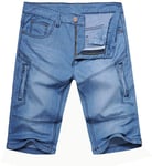 Shorts Summer Style Mens Fashion Denim Ripped Half Jean Male-LightBlue-29 Asian size
