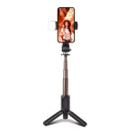 SBS Selfie Stick m. Innebygd LED &amp; Tripod - Maks Mobil: 60 - 95mm - Svart