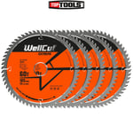 WellCut TCT Saw Blade 165mm x 60T x 20mm Bore for Dewalt DCS520, GKT55 Pack of 5