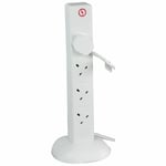 2x USB 2.4 a 8 Socket Tower Surge Protected Lead Mains Extension 2m White