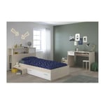 PARISOT Chambre enfant complete Tete de lit + lit + bureau - Style contemporain - Decor acacia clair et blanc - CHARLEMAGNE - Multicolore