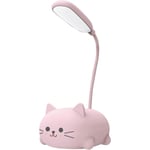 Skrivbordslampa för barn, söt katt LED-bordlampa med flexibel arm, USB-uppladdningsbar bordlampa, ögon skydd, läslampa, tecknad kawaii sänglampa Pink
