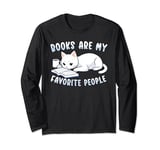 Books Are My Favorite People Cat with Coffee Mug Book Lovers Long Sleeve T-Shirt