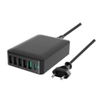 Dacota Platinum multi-port 60 W 5 X USB-A + 1 X USB-C laddare, svart