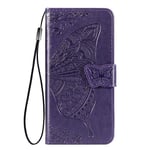 KERUN Case for Nokia 2.4 Wallet PU/TPU Leather Phone Cover, Butterfly Embossed Case with [Card Slots] [Kickstand] [Magnetic Closure] Shock-Absorbent Bumper. Dark Purple