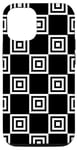 iPhone 15 Pro Black-White Memphis Square Tile Fractal Chessboard Pattern Case