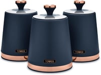 Tower Cavaletto Set of 3 Storage Canisters Tea/Coffee/Sugar Jars - Midnight Blue