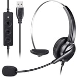 USB PC Headphone, Ymenow Monaural Lightweight Computer Headset with Noise Cancelling Microphone & Audio Control for Home Office Voice Call Centre Business Skype Gaming Laptop