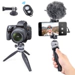 Mini Tripod Tabletop Phone Tripod Hidden Cold Shoe Mount with Wireless Remote Shutter and Sport Camera Adapter Compatible for Cellphone/Webcam/Sports Camera