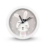 Hama Horloge pour Enfant « Lovely Bunny » sans tic-tac (réveil pour Enfant avec Motif Lapin, Horloge de Table analogique, à Piles, Heure d'alarme réglable, silencieuse, idéale également comme Horloge