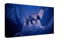 Modern Kissing Touching Lips in Blue Canvas Print Wall Art. Gallery Framed Giclee Picture Painting Ready to Hang (34" x 20")