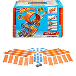 Hot Wheels Race Crate with 3 Stunts in 1 Set, Portable Storage 8+ Feet of Track, Includes 2 Hot Wheels Cars, Ages 6 to 10, GKT87 & BHT77 Straight Track Builder with Diecast and Mini Car Toy Pack
