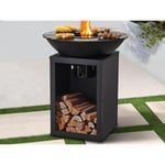 Vente-unique Barbecue plancha brasero à charbon et bois avec rangement L80 x l80 x H95 cm noir - IGNOS