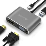 USB Type-C to HDMI Adapter, Multiport 4-in-1 Hub, Type-c (Thunderbolt 3) Quick Charging, USB 3.0, VGA & HDMI 4K Output Compatible with MacBook/MacBook Pro/iMac/ChromeBook and More Devices