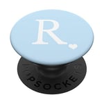 White Initial Letter R Heart Monogram On Pastel Light Blue PopSockets PopGrip: Swappable Grip for Phones & Tablets