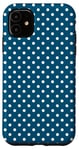 Coque pour iPhone 11 Petit motif géométrique à pois bleu turquoise et blanc