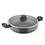 Tower T81285 Cerastone Forged Aluminium Low Casserole Pot with Ceramic Non-Stick Coating, Tempered Glass Lid, 30 cm, Graphite