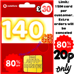 OFFICIAL UK VODAFONE Sim Card Pay As You Go 140GB £20 PAYG STANDARD MICRO NANO