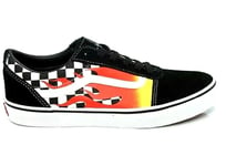 New Kids Unisex VANS WARD FLAME CHECKER Leather Lace UP Trainers BLACK  UK 12 I