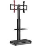 FITUEYES TV Cart Mobile TV Stand Trolley for up to 65” TV Swivel Tall Floor TV Stand on Wheels with Wooden Base and Height Adjustable Shelf Easy Assembly Holds 40kgs