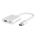 Belkin RockStar™ 3.5mm Audio + USB-C® Charge Adapter, Headphone Adapter w/USB-C 60W Power Delivery Fast Charging for iPhone 15, iPad Pro, Galaxy, Note, Google Pixel, LG, Sony Xperia & More - White