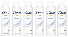 NEW 6 x Dove Classic Deodorant Anti-Perspirant 150ml Spray 0% ALCOHOL Free P&PUK