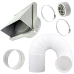 Cowled Wall Vent Kit + 3m x 5" 125mm Extension Hose for Vented Tumble Dryer