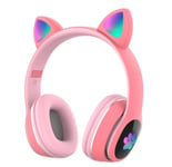 Kids Headphones,Cat Ear Bluetooth Headphones with Led Light, SD Card Slot, FM Radio,3.5mm Audio Jack,Wireless/Wired Foldable Kids On Ear Headphones for Boys Girls Adults(Pink)
