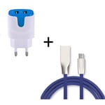 Pack Chargeur Lightning pour IPHONE 11 Pro Max (Cable Fast Charge + Double Prise Secteur Couleur USB) APPLE IOS - BLEU