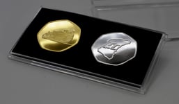 Pair of ISLE OF MAN TT RACING Fine Silver & 24ct Gold Commemoratives in 50p Coin Display Case. Motorbike/Superbike/Bike Racing/Motorsport Tourist Trophy