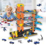Kids Playset 4Level Toy Car Garage Set Elevator and Helicopters 12 Blue Vehicles