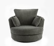 Sofas and More Swivel Round Cuddle Chair Fabric Chenille Leather Designer Scatter Cushions (Grey)