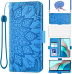 Coque Pour Xiaomi Redmi Note 9t 5g, Avec Sangle Et Film De Protection En Verre, Fente Pour Carte, Pliable, Portefeuille En Cuir, Support Note9t 9 T, Étui De Protection Mandala, Bleu